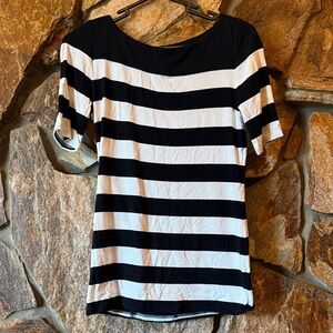 White House Black Market Black and White Striped Short Sleeve Top